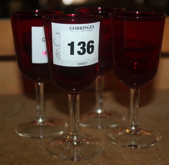 Set of four red bowled wine glasses(-)